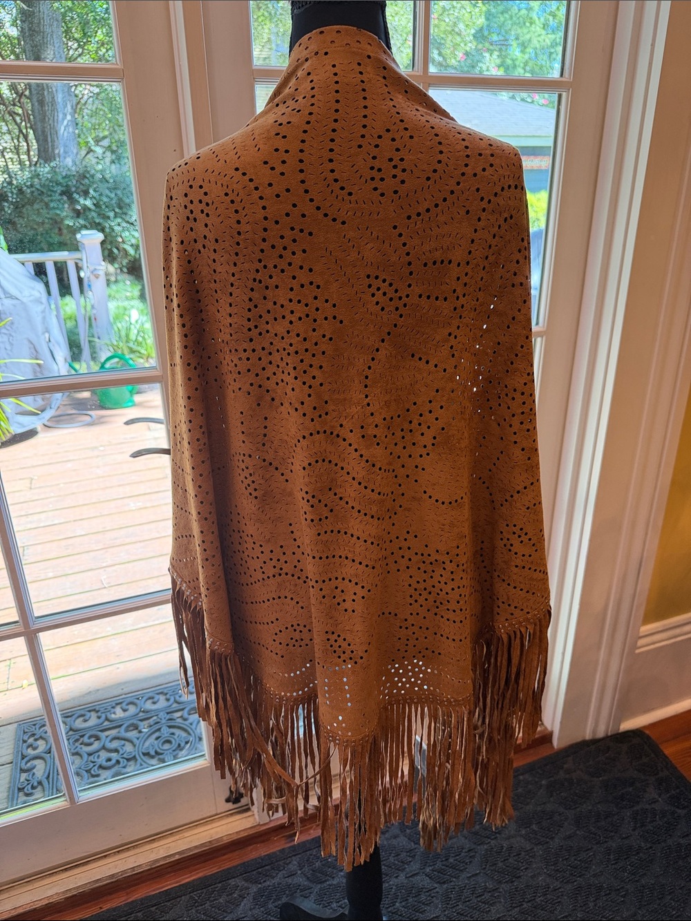 Fringed Knit Shawl Wrap in Tan - Picture 5 of 11